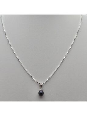 Freshwater Black Dark  Real Pearl Necklace 18” Silver Plated Ball Chain NWOT